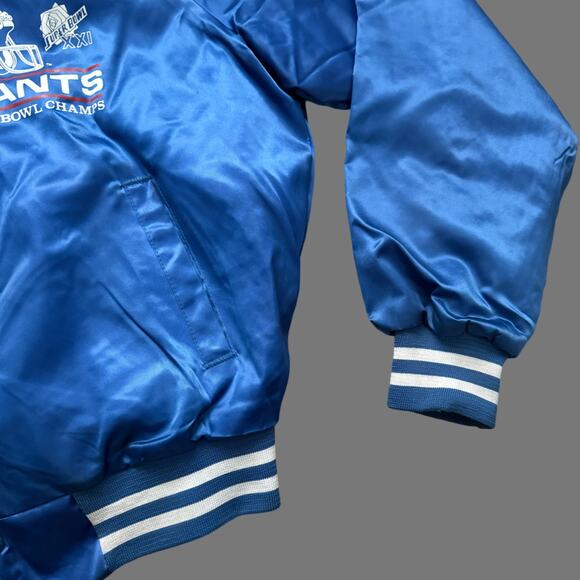 Chalk Line NY VTG Giants NFL 80s Superbowl XXI Blue Bomber Jacket Size L GUC - Picture 2 of 9